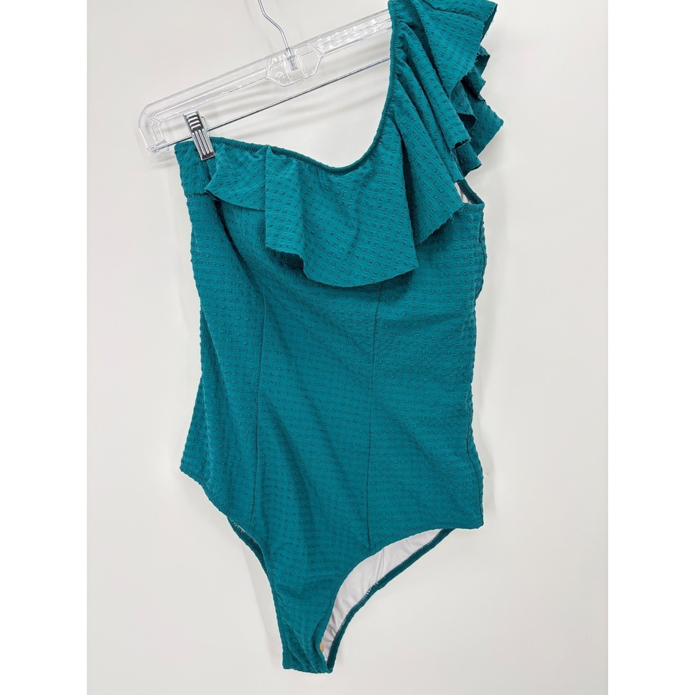 Cupshe Womens XL Teal Textured Shoulder Ruffle One Piece Swimsuit Bathing Suit